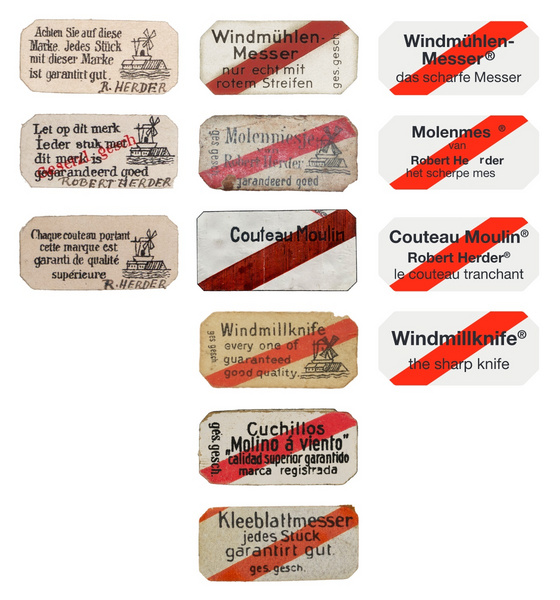 Entwicklung des Etiketts mit rotem Streifen in verschiedenen Sprachen