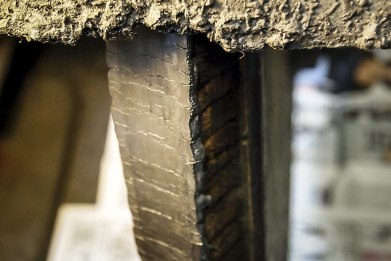 Section of a blue-glazing wheel – the leather working surface