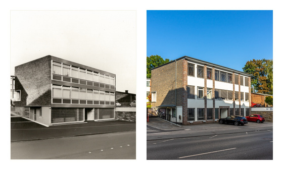 Bürohaus Ellerstraße: links 1966, rechts heute